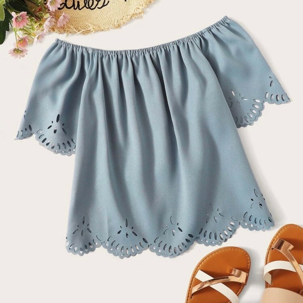 SHEIN Laser Cut Scallop Bardot Top